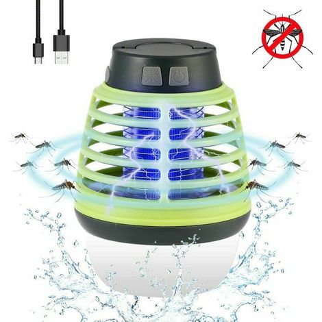 Lampe Anti-Moustique Lumière de Camping 2 en 1 Tueur Moustique IP67 Étanche USB Rechargeable Portable Lumière avec 2200mAh Batterie et Crochet Escamotable pour Extérieur Intérieur Lampe solaire