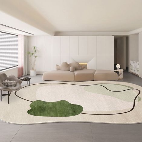 Tapis de salon antidérapant motif géométrique, épais et insonorisant, résilient, lavable, compatible chauffage au sol (1/4)