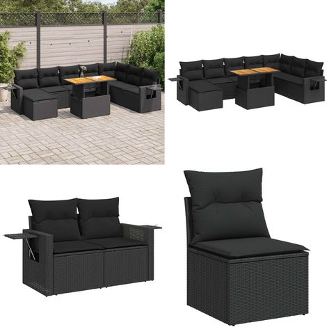 vidaXL Salon de jardin 9 pcs avec coussins noir résine tressée (1/5)
