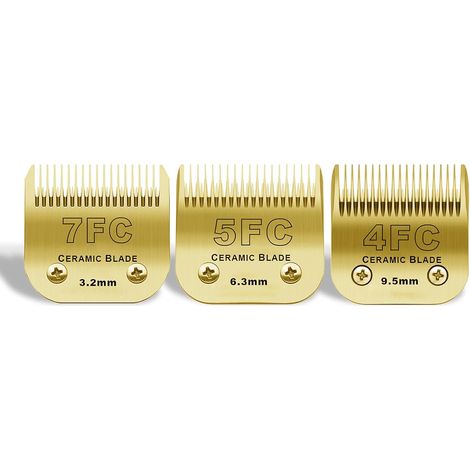 7FC/5FC/4FC Ceramic Dog Clippers Blades Compatible with 45-50/Heiniger/Andis/Oster A5/Wahl KM10/Moser 50, Pack of 3 - Gold
