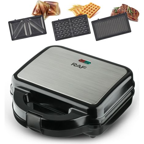 Machine à petit-déjeuner détachable trois-en-un aux normes européennes RAF pour sandwichs, gaufres, paninis et steaks grillés. (1/5)
