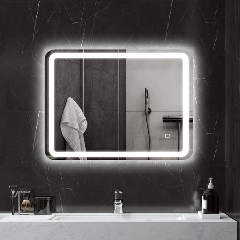 Miroir de salle de bain lumineux, tactile, antibuée, à intensité variable, 3 couleurs d'éclairage, 60 x 80 cm, argent (1/5)