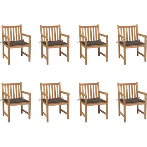 Chaises de jardin 8 pcs avec coussins taupe Bois de teck massif (1/5)