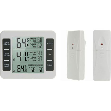 RHG Thermomètre intérieur extérieur avec capteur sans fil Moniteur de température numérique Compteur Max & Min Record Grand écran LCD pour la maison, la chambre à coucher, le bureau (2 capteurs) (Blan (1/5)