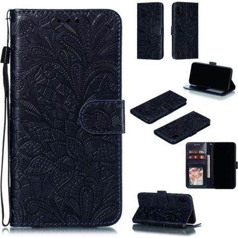 Coque Samsung Galaxy A10, Housse en Cuir Magnetique Fleur Portefeuille Etui pour Samsung Galaxy A10 [Emplacements Cartes], Bleu