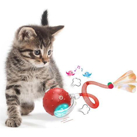 Balle interactive intelligente pour chat, jouet automatique avec plumes et lumières LED, idéal pour l'exercice et l'amusement des chats (1/2)