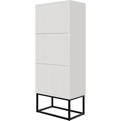 Selsey VELDIO - Schuhschrank mit 3 Klappen, Weiß mit schwarzem Metallgestell, 50 cm