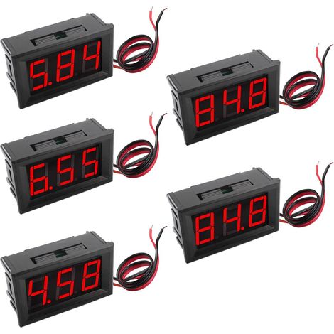 Amperímetro digital LED de 5 piezas para panel, CC 5V-120V, voltímetro LED de 2 cables de 0,56", detector de voltaje para montaje en panel de motor de coche o motocicleta (rojo)