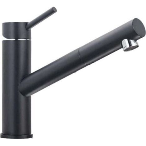 Robinet de cuisine noir avec douchette, XU, Mitigeur evier extractible rotatif à 360°, Robinettrie chaude et froide réglable en acier inoxydable - (1/4)