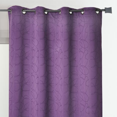 Rideau jacquard à motif géométrique et œillets Violet 140x260 cm