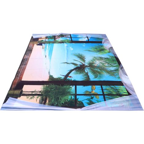 Tapisserie murale à motif paysage de plage avec fenêtre, pour salon ou chambre, 230 x 180 cm (1/5)