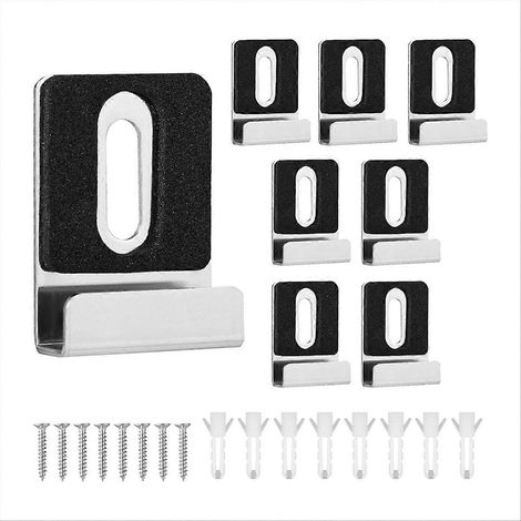Kit de 8 supports de miroir en métal, clips de fixation avec vis argentés (1/5)