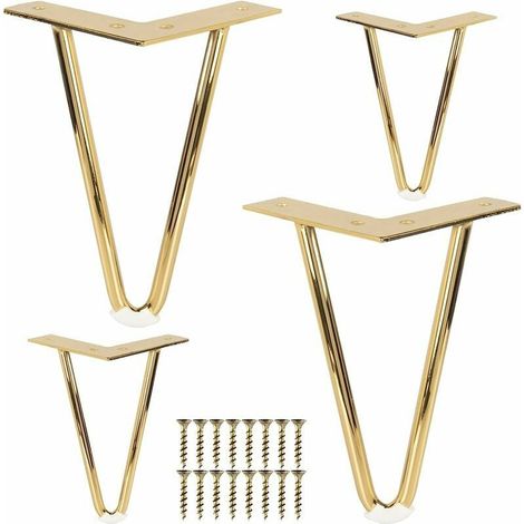 Gambe per mobili in metallo da 10 cm, 4 pezzi Gambe per tavolo a forcina in ferro con viti - Oro