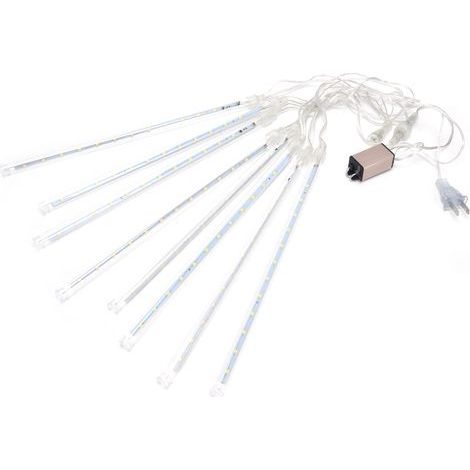 Guirlande lumineuse LED Météore 30cm 24LED bande lumineuse étanche double face pour jardin, prise US 110-220V, blanc (8 tubes lumineux) (1/5)