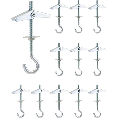Lot de 12 chevilles à bascule M4 x 90 mm en acier au carbone, pour suspension de plantes, adaptées aux plafonds en plaques de plâtre.