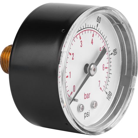 Manomètre à cadran de 50 mm, raccord arrière 1/4 BSPT pour air, eau, huile et gaz (0-100 PSI 0-7 Bar) (1/5)