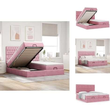 Cadre de lit ottoman avec matelas rose 200x200 cm velours - Lit Ottoman - Lits Ottomans - Cadre De Lit - Cadre De Lit Avec Rangement (1/5)