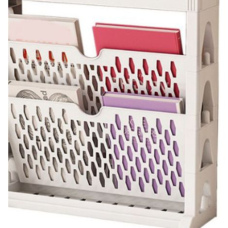 Bücherregal, Ablage für Schülerschreibtische, Aufbewahrungslösung, zweistöckig, einreihig, freistehend, weiß (1/5)