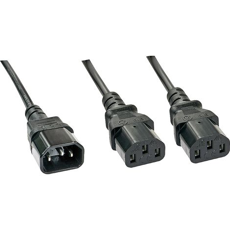 LINDY Strom Y-Kabel [1x Kaltgeräte-Stecker C14 - 2x Kaltgeräte-Buchse C13] 1.00 m Schwarz