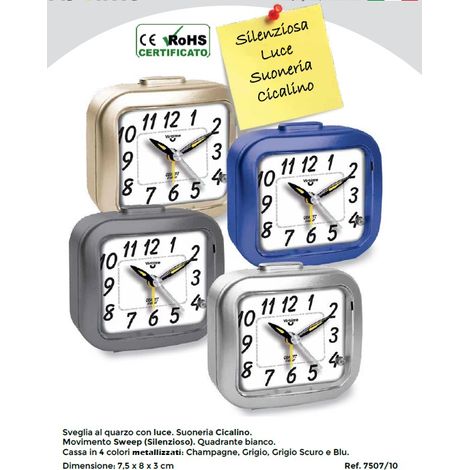 1 Pezzo Orologio Sveglia al Quarzo Silenziosa con Luce 4 Colori (1/2)