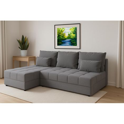 AX LIVING Hellgraues Ecksofa Klein mit Schlaffunktion Dolceo Steppung