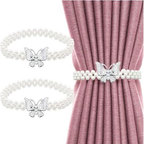 41 cm lange Raffhalter, 2 schmetterlingsförmige Raffhalter, stufenlos verstellbar, geeignet für Zuhause und Hotel (1/4)