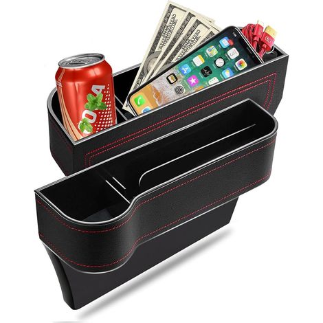 Boîte de rangement pour l'espace entre les sièges auto - Lot de 2 - Boîte de rangement multifonctionnelle pour voiture - Boîte de rangement pour la console centrale avec porte-gobelet et 2 crochets de (1/3)