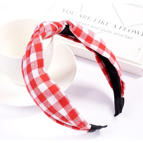 Accessoire de coiffure pour femme : serre-tête rond à nœud croisé et pois (rouge) (1/2)