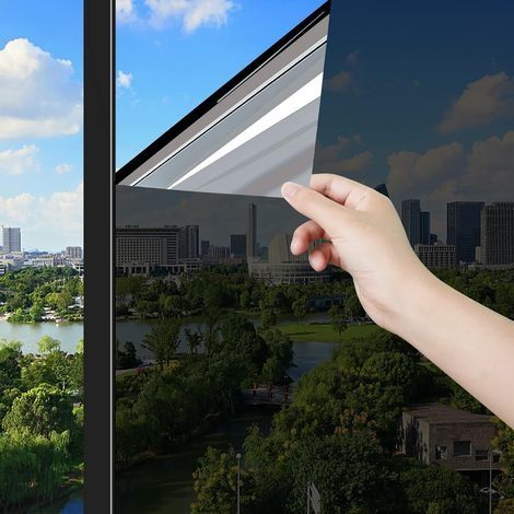 Film Anti-Regards Sun Block pour Fenêtre Antistatique Autocollant Simple Effet de Miroir Autocollant pour Fenêtre Protection Solaire Film Anti-UV, Noir 45cm x 200cm