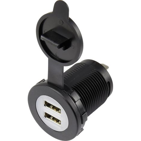 USB-Doppeleinbaubuchse mit Staubschutzkappe Buchse, Einbau vertikal 2-fach, Front rund Ø 36.8 mm, m (1/2)