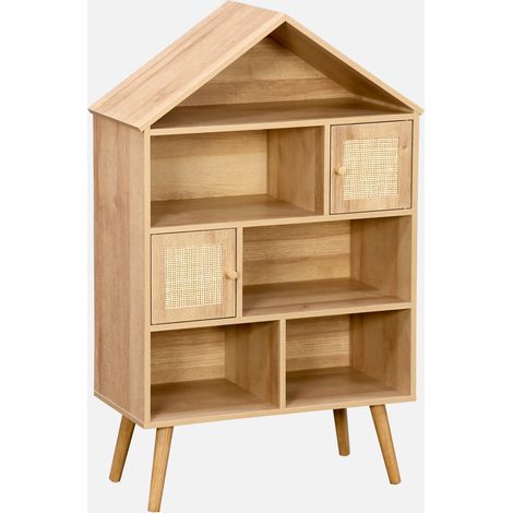 Estantería infantil efecto madera y caña con 2 puertas