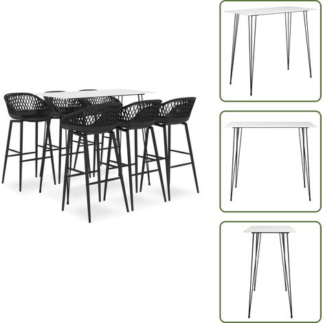 Ensemble de bar 7 pcs Blanc et noir - Ensemble De Bar - Meuble De Salle À Manger - Table De Bar - Tabouret De Bar - Mobilier Moderne (1/5)