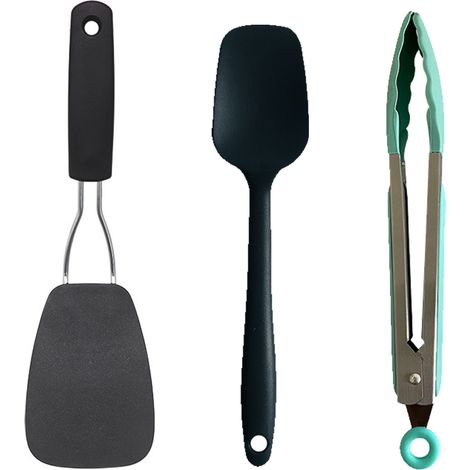 Ensemble Ustensiles Cuisine Antiadhésive - Spatule Silicone Nylon Pince - Résistant Chaleur - Lot De 3 Pièces (1/5)