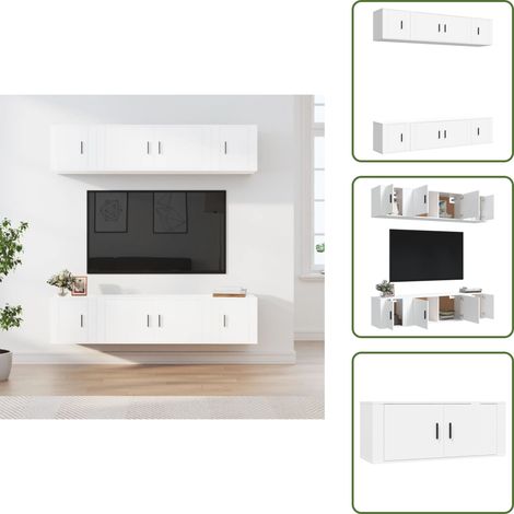 The Living Store 6-tlg. TV-Schrank-Set Weiß Holzwerkstoff - TV-Schrank Set (1/5)