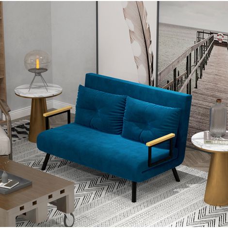 Fauteuil convertible 102x73x81 cm en velours bleu, gain de place pour salon FloraGrace (1/5)