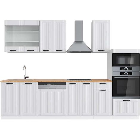 Mueble de cocina Fame-Line, Casa de campo blanca/blanca, 300 cm con armario alto, ET Roble, Vicco (1/5)