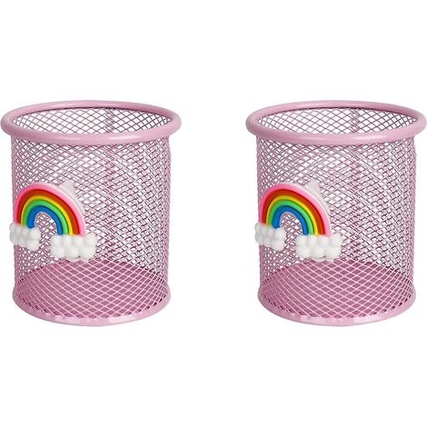 pot A Crayon Rose, 2 Pices Porte Stylo Mtallique Porte Stylo Bureau, Arc-en-ciel Pot Crayon Pour Le Bricolage Cratif Dcoration, Fournitures De Bur (1/3)