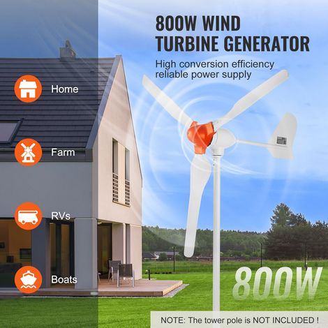 Éolienne 800W 12V kit turbine éolienne 3 pales générateur énergie vent avec régulateur MPPT direction vent ajustable démarrage 2,5m/s pour maison ferme camping-car bateau (1/5)