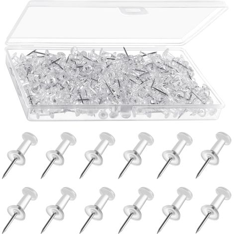 Packung mit 200 transparenten Reißzwecken mit transparenter Aufbewahrungsbox für Pinnwände, Korktafeln und Wanddekorationen zu Hause, im Büro und in der Schule. (1/4)