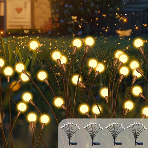 Lot de 4 lampes solaires luciole avec 10 LED chacune, lumière blanc chaud, IP65, éclairage extérieur décoratif pour jardin, balcon et terrasse (1/5)