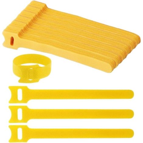 (Jaune) Lot de 50 serre câbles réutilisables en nylon, pour la gestion des câbles, idéal pour les câbles de chargement de bureau et les câbles d'ordinateur. (1/5)