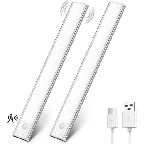 Lampe de Placard, Eclairage Led Rechargeable Interieur Placard,Sans Fi,Dimmable Lampe Led Detecteur Mouvement,Lumière Led pour Armoire Placard Escalier Cuisine (31CM-2 Pièce, 6000K) (1/4)