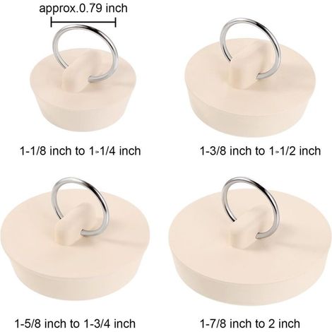 (Blanc) lot de 4 bouchons d'évier en caoutchouc avec boucle de suspension pour baignoire, cuisine et salle de bain (1/3)
