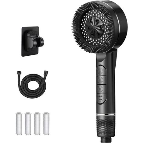 Pommeau de Douche Haute Pression,Pommeau de Douche Filtre Anti-Calcaire à Cartouche Remplaçable, avec Tuyau Douche 1.5M+4 Types de Jets Pommeau Douche Economie Deau avec Bouton D'arrêt D'eau, (1/5)