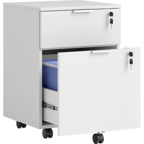 Meuble de rangement de bureau avec 2 tiroirs et 2 tringles à dossiers suspendus, verrouillable avec 2 clés, 42 x 40 x 60 cm (1/5)