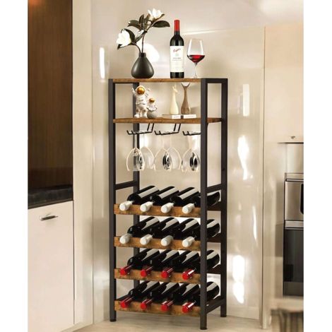 DanDiBo Weinregal Metall Schwarz Stehend mit Glashalter 100 cm 96575 Flaschenregal Flaschenständer Flaschenhalter Modern (1/5)