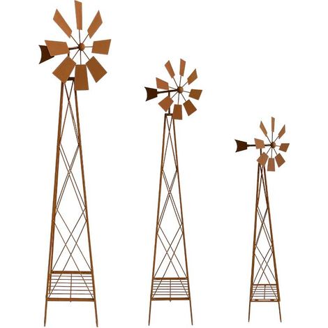Ensemble 3 moulins rouille 40x41x170cm