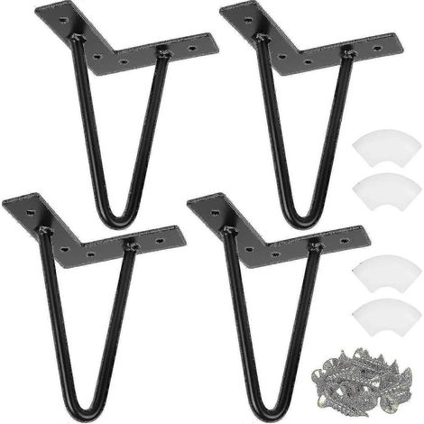 Un ensemble de 4 pieds de table basse de style industriel, pieds en épingle à cheveux de 15 cm/6 pouces, pieds en épingle à cheveux en fer forgé, pieds de meuble en métal noir avec vis. (1/5)