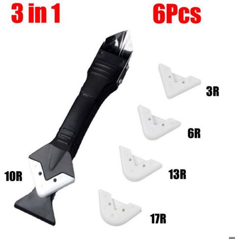 Grattoir En Silicone - 5 En 1 - Pour Joint Et Calfeutrage - Finisseur De Mastic - Tête Métallique - 1 Pièce