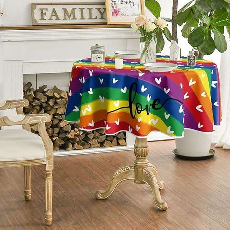 Runde Tischdecke 140x140 cm, Tischdekoration, Regenbogenmuster